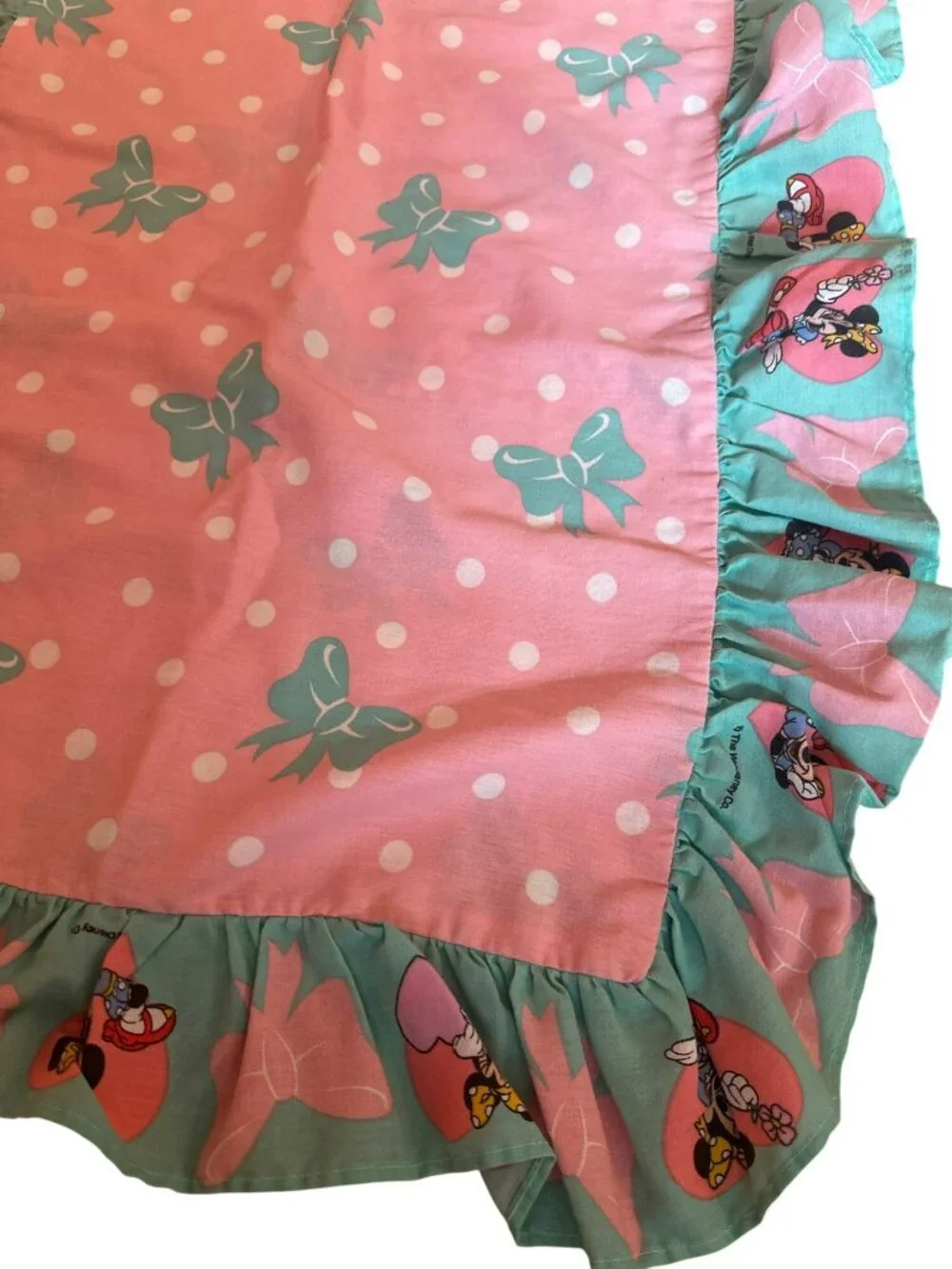 Vintage Disney Minnie Mouse Pillow Sham Standard 1990s Pink Polka Dot Ruffles